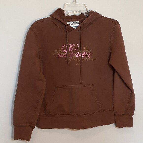 Aeropostale Tops - "AEROPOSTALE" LOVE, PEACE, JOY, HAPPINESS Fleece Hoodie, Brown Size S